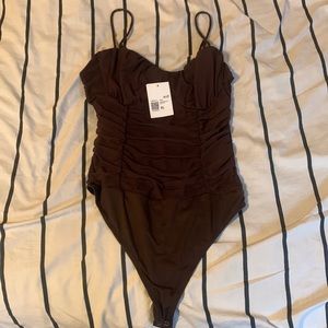 FOREVER 21 BROWN RUNCHED BODY SUIT SZ XL